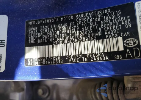 2017 Toyota Corolla L from USA, damaged, VIN 2T1BURHE8HC809152